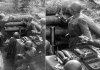 82-мм батальонный миномет обр. 1941 г. Стрельба минами с дополнительными зарядами-лодочками (см. фото справа). Карельский фронт.