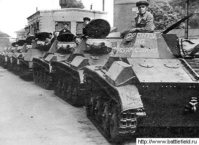 The tank column before sending to front. Kirov city. 1942.